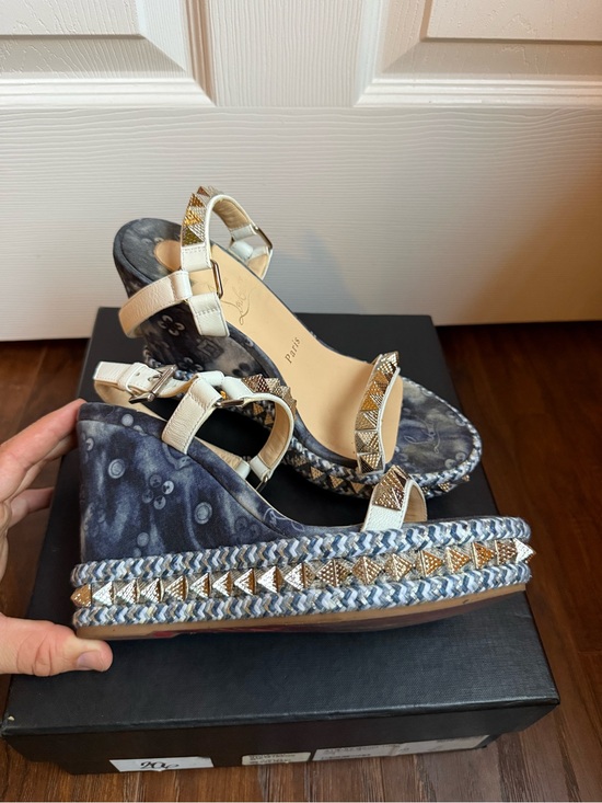 Christian Louboutin Shoes - Christian Louboutin Pyraclou 110mm denim wedge sandals SZ 37